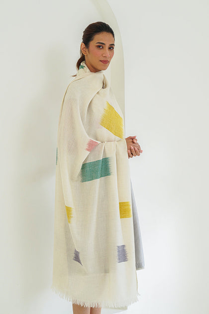 Handwoven Cashmere Ikat Shawl | Kashmir Loom