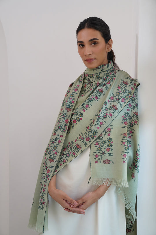 Kashmir Loom Kani Nahiza Khatrast Hand Woven Cashmere Shawl Sage