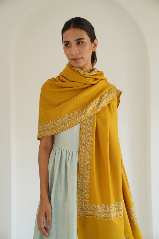 Kashmir Loom Rida Jaali Baildar Hand Embroidered Cashmere Shawl Mineral