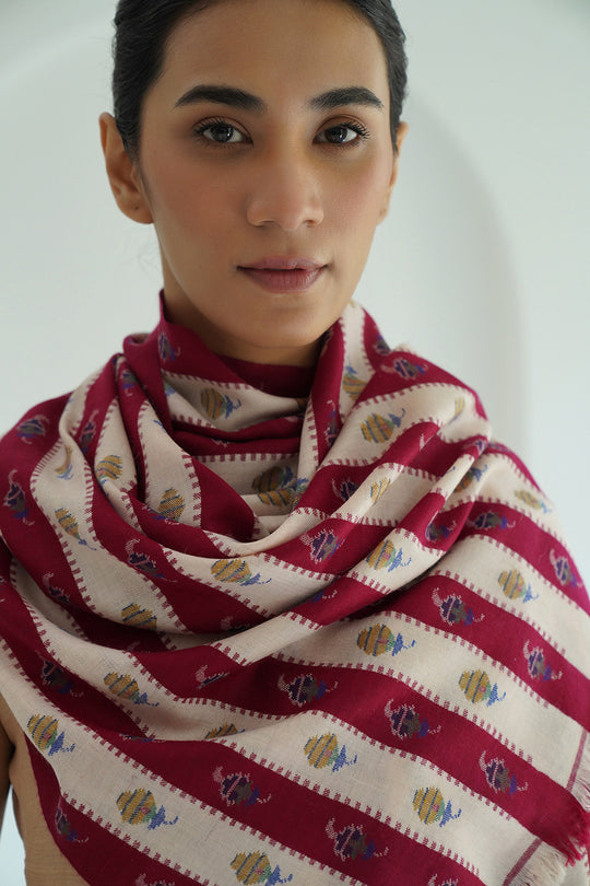 Kani Khatrast Hand Woven Pashmina Stole Red Bone
