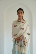 Kashmir Loom Zaza Allover Buti Hand Embroidered Cashmere Shawl Ivory