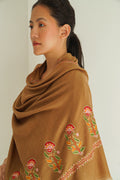 Kashmir Loom Heera Palledar Hand Embroidered Pashmina Stole Tobacco