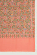 Sozni Jamawar Hand Embroidered Pashmina Shawl Coral