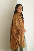 Kashmir Loom Kani Shokh Buti Hand Woven Pashmina Large Shawl Dark Fawn Golden