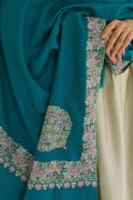 Kashmir Loom Sozni Borderdar Corner Buta Hand Embroidered Pashmina Shawl Teal
