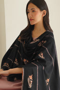 Kashmir Loom Ziah Khatrast Hand Embroidered Pashmina Stole Black