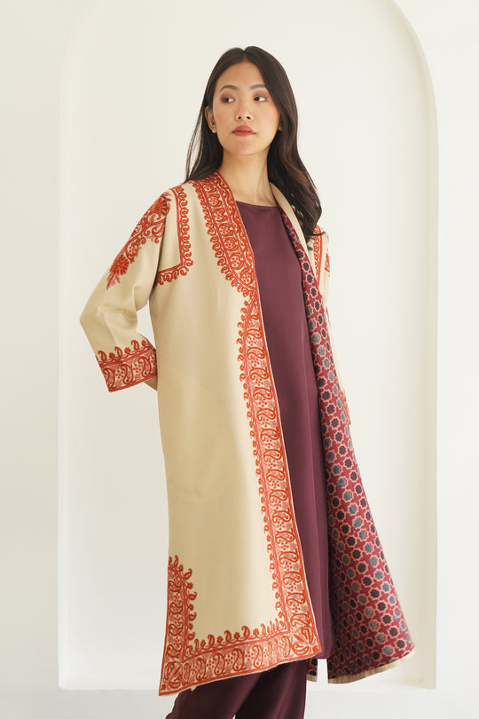 Paisley Buta Hand Embroidered Wool Choga Butter