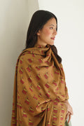 Kashmir Loom Kani Shokh Buti Hand Woven Pashmina Large Shawl Dark Fawn Golden