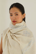 Kashmir Loom Sozni Aylin Corner Buta Hand Embroidered Pashmina Shawl Ivory