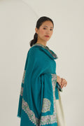 Kashmir Loom Sozni Borderdar Corner Buta Hand Embroidered Pashmina Shawl Teal