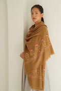 Kashmir Loom Heera Palledar Hand Embroidered Pashmina Stole Tobacco
