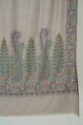 Sozni Nishar Palledar Hand Embroidered Oversize Pashmina Shawl Ash