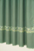 Kashmir Loom Sozni Borderdar Hand Embroidered Pashmina Shawl Viridian Green
