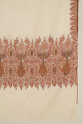 Kashmir Loom Sozni Resham Palledar Hand Embroidered Pashmina Shawl Ivory