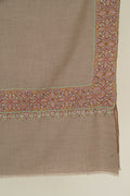 Sozni Dordar Hand Embroidered Pashmina Shawl Natural Mehandi