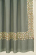 Kashmir Loom Sozni Dordar Hand Embroidered Pashmina Shawl Green Smoke