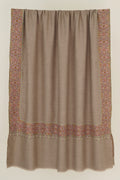 Sozni Dordar Hand Embroidered Pashmina Shawl Natural Mehandi
