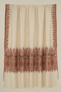 Kashmir Loom Sozni Resham Palledar Hand Embroidered Pashmina Shawl Ivory