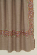 Sozni Dordar Hand Embroidered Pashmina Shawl Natural Mehandi