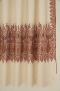 Kashmir Loom Sozni Resham Palledar Hand Embroidered Pashmina Shawl Ivory