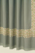 Kashmir Loom Sozni Dordar Hand Embroidered Pashmina Shawl Green Smoke