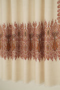 Kashmir Loom Sozni Resham Palledar Hand Embroidered Pashmina Shawl Ivory