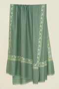 Kashmir Loom Sozni Borderdar Hand Embroidered Pashmina Shawl Viridian Green