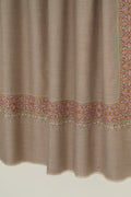Sozni Dordar Hand Embroidered Pashmina Shawl Natural Mehandi