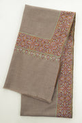 Sozni Dordar Hand Embroidered Pashmina Shawl Natural Mehandi