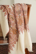 Kashmir Loom Sozni Resham Palledar Hand Embroidered Pashmina Shawl Ivory