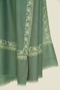 Kashmir Loom Sozni Borderdar Hand Embroidered Pashmina Shawl Viridian Green
