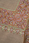 Sozni Dordar Hand Embroidered Pashmina Shawl Natural Mehandi