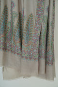 Sozni Nishar Palledar Hand Embroidered Pashmina Oversize Shawl Ash