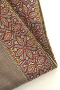 Sozni Dordar Hand Embroidered Pashmina Shawl Natural Mehandi