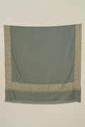 Kashmir Loom Sozni Dordar Hand Embroidered Pashmina Shawl Green Smoke