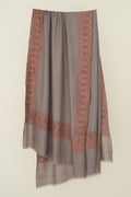 Kashmir Loom Sozni Kalandor Hand Embroidered Oversize Pashmina Shawl Silver Grey