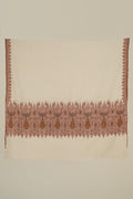 Kashmir Loom Sozni Resham Palledar Hand Embroidered Pashmina Shawl Ivory