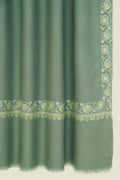 Kashmir Loom Sozni Borderdar Hand Embroidered Pashmina Shawl Viridian Green