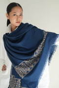 Kashmir Loom Sozni Rishma Palledar Hand Embroidered Pashmina Shawl Midnight