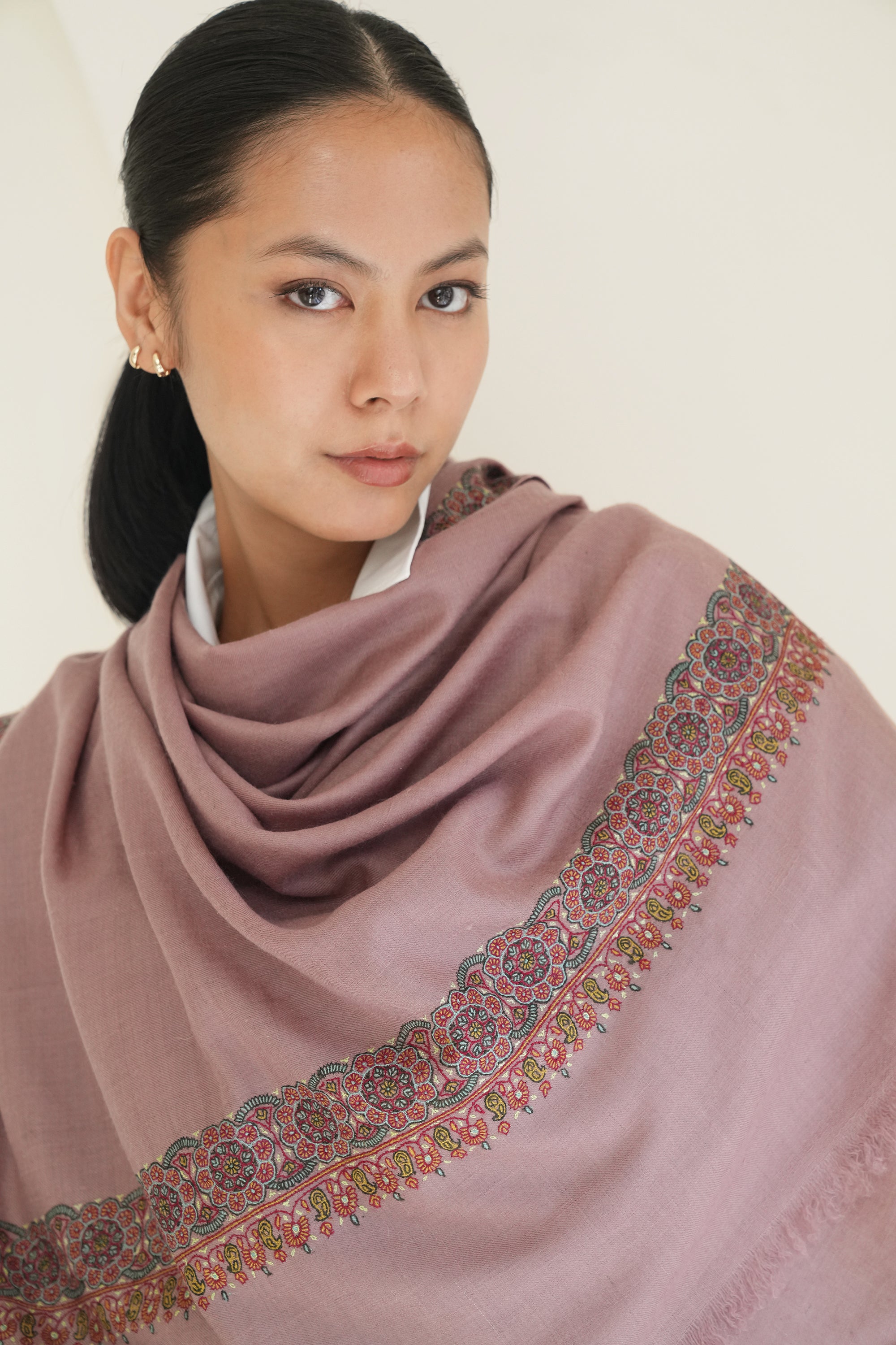 Sozni Gulsheen Dordar Hand Embroidered Pashmina Shawl Luscious