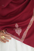 Kashmir Loom Sozni Jamila Hashiya Corner Buti Hand Embroidered Pashmina Shawl Rosso