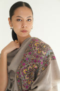 Kashmir Loom Sozni Hadira Palledar Hand Embroidered Pashmina Large Shawl Natural