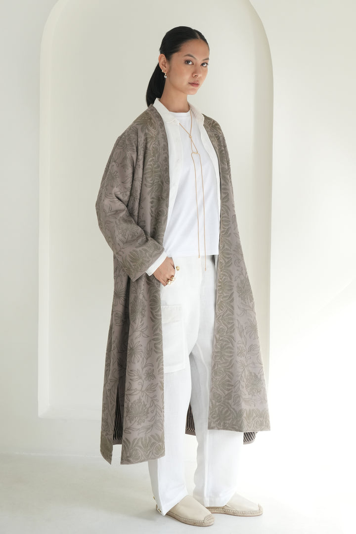 Nouran Hand Embroidered Wool Choga Mink