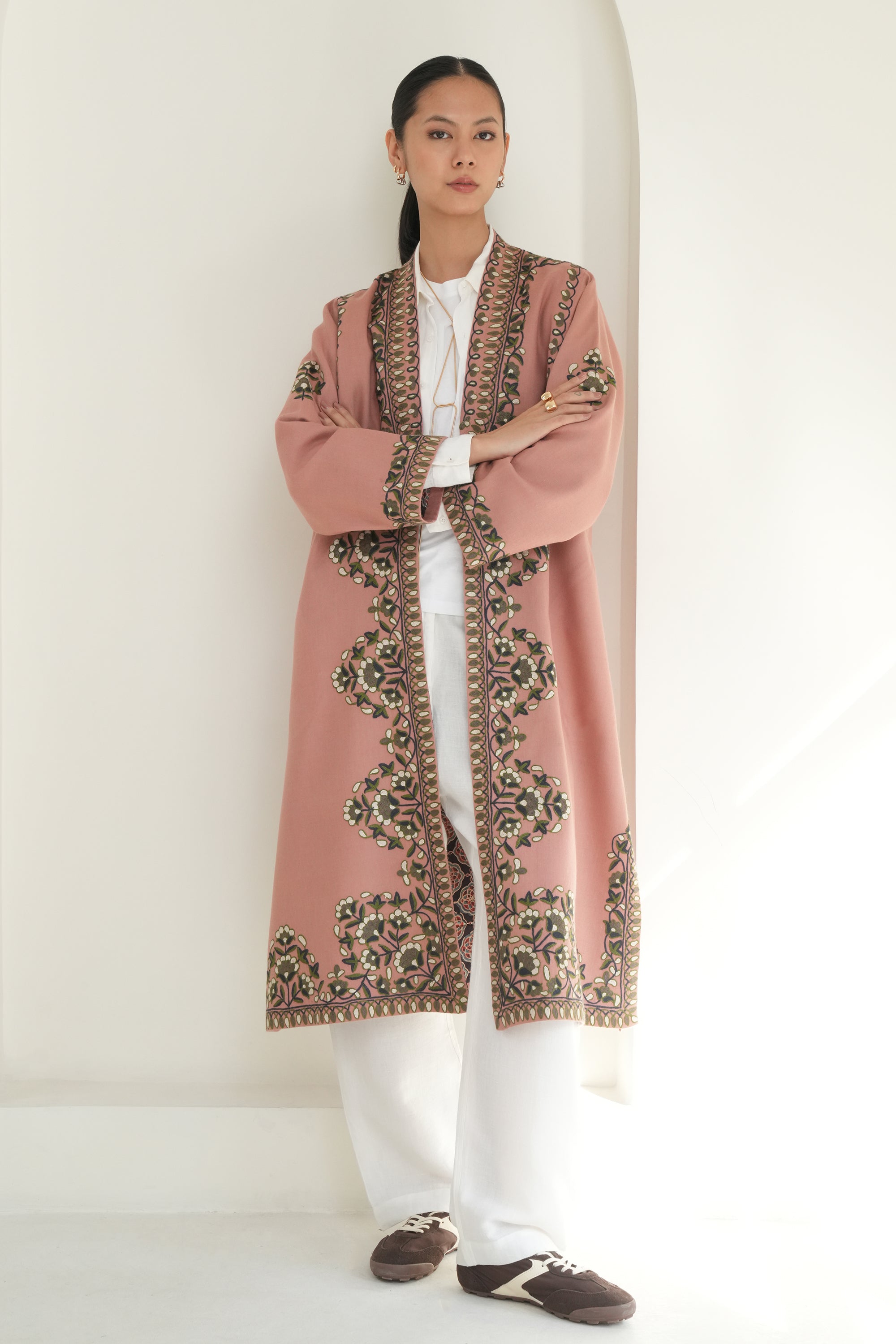 Poshmaal Hand Embroidered Wool Choga Rose Quartz