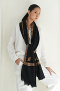 Kashmir Loom Sozni Gohar Neemdor Koundar Hand Embroidered Pashmina Large Shawl Black