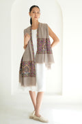 Kashmir Loom Sozni Hadira Palledar Hand Embroidered Pashmina Large Shawl Natural