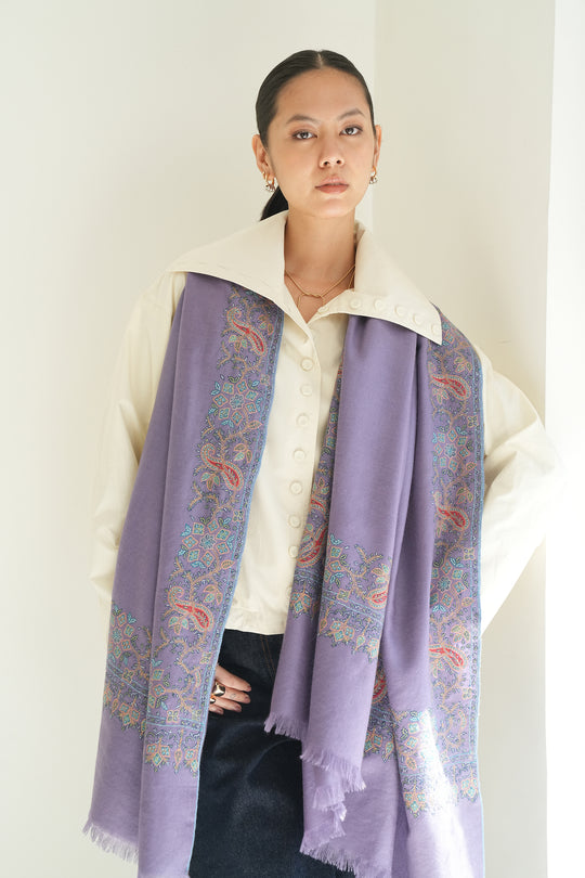 Kashmir Loom Sozni Dilnaz Dordar Hand Embroidered Pashmina Shawl Sundown