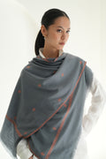 Kashmir Loom Sozni Paisley Bail Buti Hand Embroidered Pashmina Stole Grey