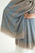 Kashmir Loom Sozni Naila Palledar Hand Embroidered Pashmina Large Shawl Natural Blue