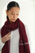 Kashmir Loom Sozni Paisley Bail Buti Hand Embroidered Pashmina Stole Cherry